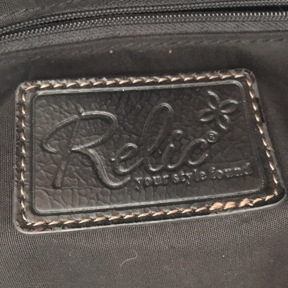 Relic Purse Black Leather and Velvet Outlines Floral Green Tan Purple Hand Bag - Picture 9 of 11